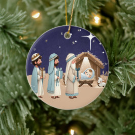 宗教的なクリスマス出生シーンと聖なる書物、 経典 セラミックオーナメント