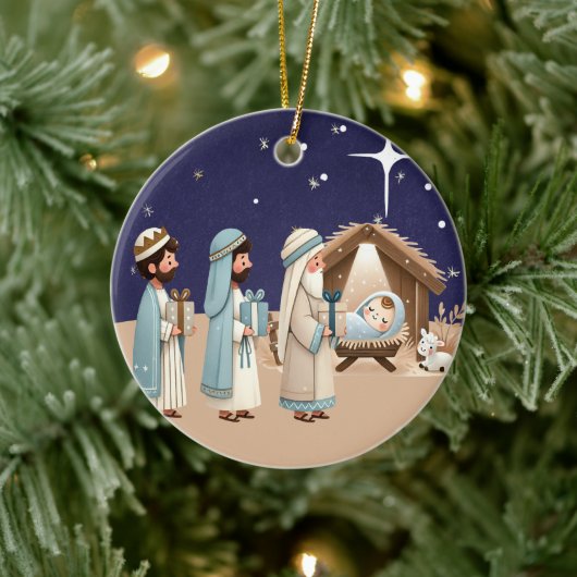 宗教的なクリスマス出生シーンと聖なる書物、 経典 セラミックオーナメント (ツリー)