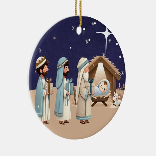 宗教的なクリスマス出生シーンと聖なる書物、 経典 セラミックオーナメント (右)