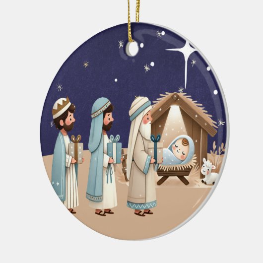 宗教的なクリスマス出生シーンと聖なる書物、 経典 セラミックオーナメント (左)