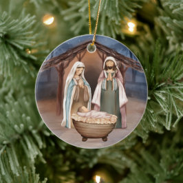 宗教的なクリスマス出生シーンと聖なる書物、 経典 セラミックオーナメント
