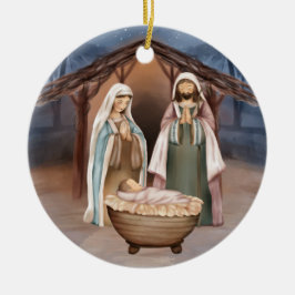 宗教的なクリスマス出生シーンと聖なる書物、 経典 セラミックオーナメント