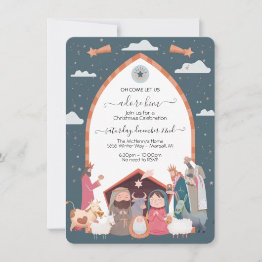 宗教的なクリスマス出生シーンパーティー 招待状 (正面)