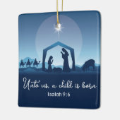 宗教的なクリスマス出生シーンブルークリスチャン セラミックオーナメント (左)