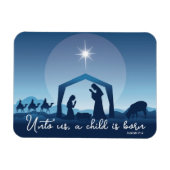 宗教的なクリスマス出生シーンブルー マグネット (横)