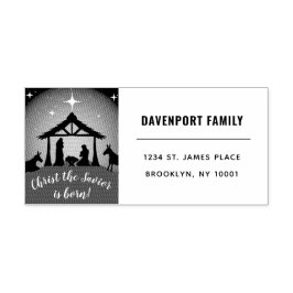 宗教的なクリスマス出生シーン差出人住所 セルフインキングスタンプ