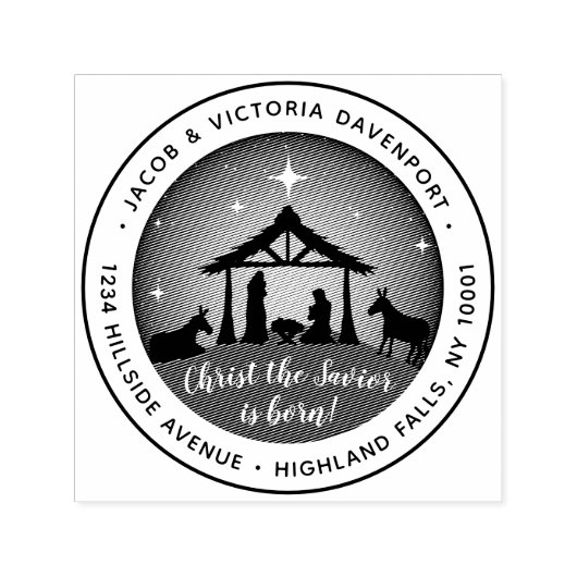 宗教的なクリスマス出生シーン差出人住所 セルフインキングスタンプ (デザイン)