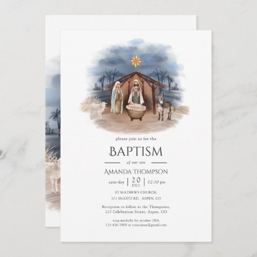 宗教的なクリスマス出生バプテスマ招待状 招待状 (正面/裏面)