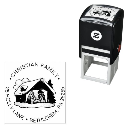 宗教的なクリスマス出生ファミリー差出人住所 セルフインキングスタンプ (インサイチュ)