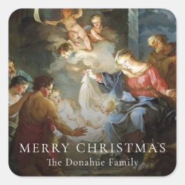 宗教的なクリスマス出生神聖な家族ギフトラベル スクエアシール