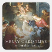 宗教的なクリスマス出生神聖な家族ギフトラベル スクエアシール (正面)