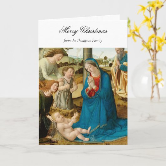 宗教的なクリスマス出生賛美クリスチャン カード (黄色い花)