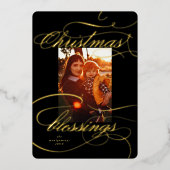 宗教的なクリスマス恵み書道写真 箔シーズンカード (正面)