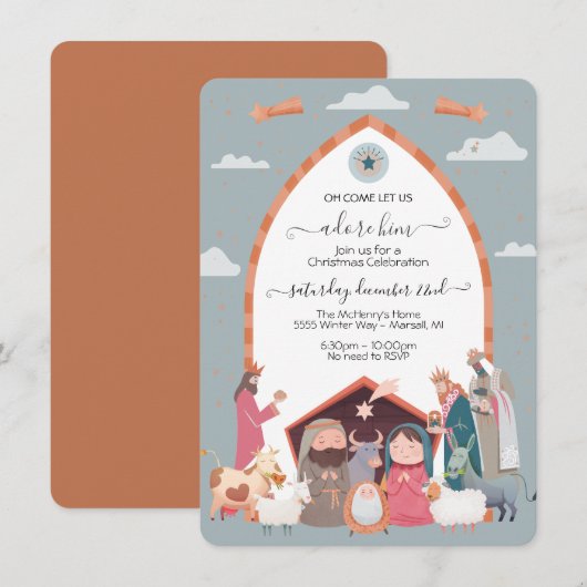 宗教的なクリスマス生誕の場面パーティー招待状 招待状 (正面/裏面)