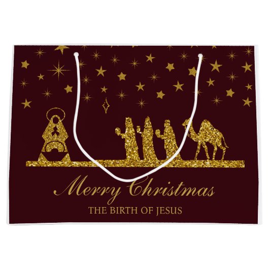 宗教的なクリスマス、イエスの誕生、三賢王 ラージペーパーバッグ (正面)