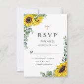 宗教的なクロスセージ緑のひまわり結婚の花 出欠カード (正面)