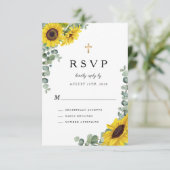 宗教的なクロスセージ緑のひまわり結婚の花 出欠カード (スタンド正面)