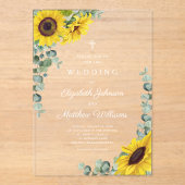 宗教的なクロスセージ緑のレースひまわり アクリル招待状 (正面)