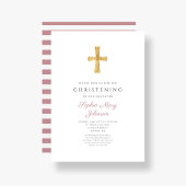 宗教的なクロスピンクストライプの女の子《キリスト教》洗礼式や命名式 招待状