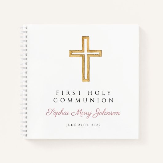 宗教的なクロスピンク第1聖餐式ゲストブック ノートブック (正面)