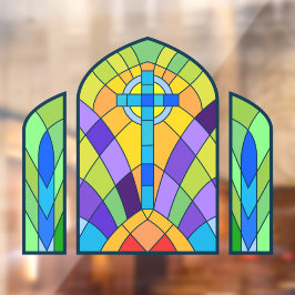 宗教的なクロスフェイクステンドグラス装飾品 ウィンドウサイン