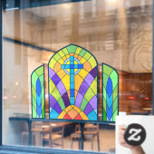 宗教的なクロスフェイクステンドグラス装飾品 ウィンドウサイン (カフェ窓)