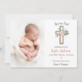 宗教的なクロス出生の発表フォトカードピンク 案内状 (正面)