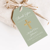 宗教的なセージ緑のウッドクロス《キリスト教》洗礼式や命名式 ギフトタグ