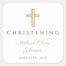 宗教的なセージ緑のウッドクロス《キリスト教》洗礼式や命名式 スクエアシール