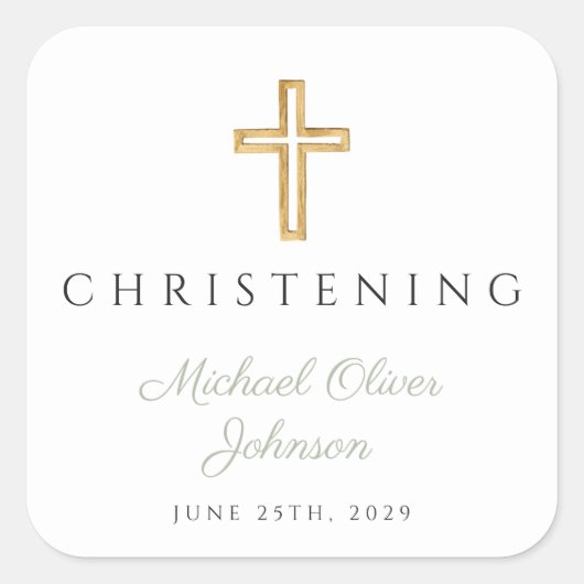 宗教的なセージ緑のウッドクロス《キリスト教》洗礼式や命名式 スクエアシール (正面)