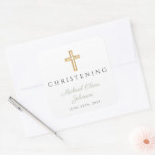 宗教的なセージ緑のウッドクロス《キリスト教》洗礼式や命名式 スクエアシール (封筒)