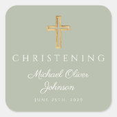 宗教的なセージ緑のウッドクロス《キリスト教》洗礼式や命名式 スクエアシール (正面)