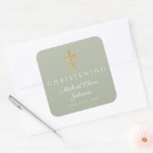 宗教的なセージ緑のウッドクロス《キリスト教》洗礼式や命名式 スクエアシール (封筒)