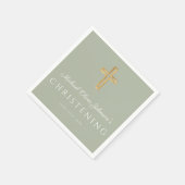 宗教的なセージ緑のウッドクロス《キリスト教》洗礼式や命名式 スタンダードカクテルナプキン (角)