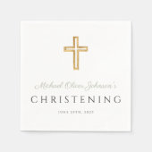 宗教的なセージ緑のウッドクロス《キリスト教》洗礼式や命名式 スタンダードカクテルナプキン (正面)