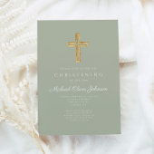 宗教的なセージ緑のウッドクロス《キリスト教》洗礼式や命名式 招待状