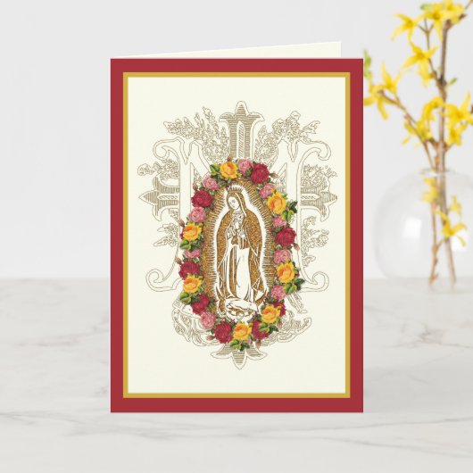 宗教的なバラの聖母マリア グアダルペのスペイン語カード カード (黄色い花)