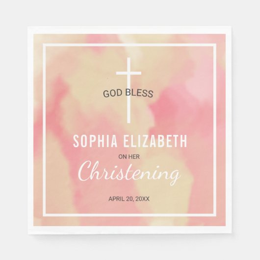 宗教的なピンクウォーターカラーガール《キリスト教》洗礼式や命名式 スタンダードランチョンナプキン (正面)