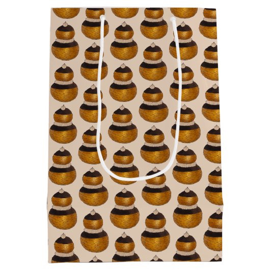 宗教的なフランスのクロワッサン パイ生地のクリームパフのお菓子 ミディアムペーパーバッグ (裏面)