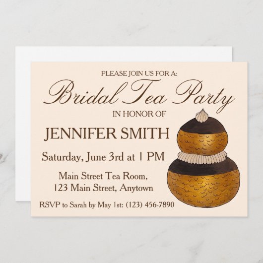 宗教的なフランスのクロワッサン パフ アフタヌーンティーパーティー 招待状 (正面/裏面)