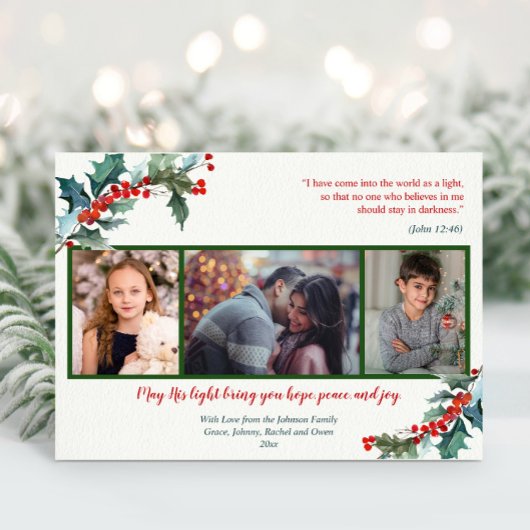 宗教的なホリーベリーの水の色クリスマスカード