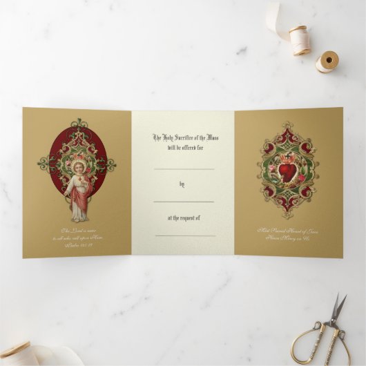 宗教的なミサを提供する神聖なハートイエストリフォル 三つ折りカード (内部)