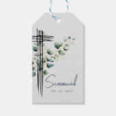 宗教的なモダン ボタニカル ボーイ ブルー クロス ギフトタグ (正面)