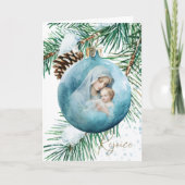 宗教的な母メアリーイエズス水の色クリスマス シーズンカード (正面)