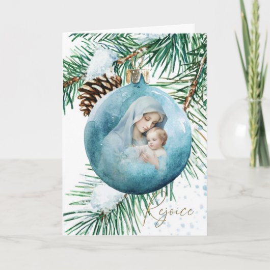 宗教的な母メアリーイエズス水の色クリスマス シーズンカード (正面)