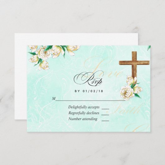 宗教的な水の色のフローラ 出欠カード (正面/裏面)