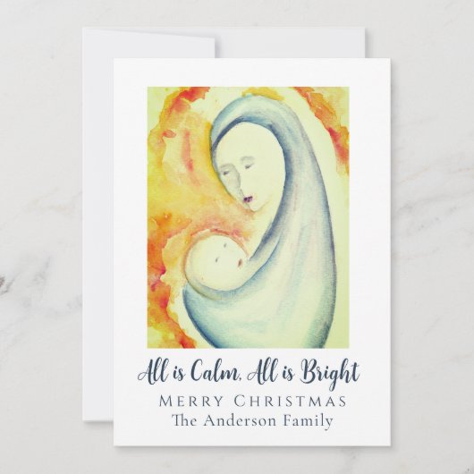 宗教的な水の色マドンナと子供の家族写真 シーズンカード (正面)