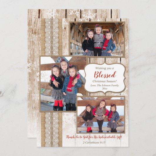 宗教的な素朴な木3写真クリスマスカード (正面/裏面)