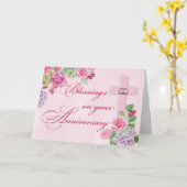 宗教的な結婚記念日のリング ピンクのクロス カード (黄色い花)