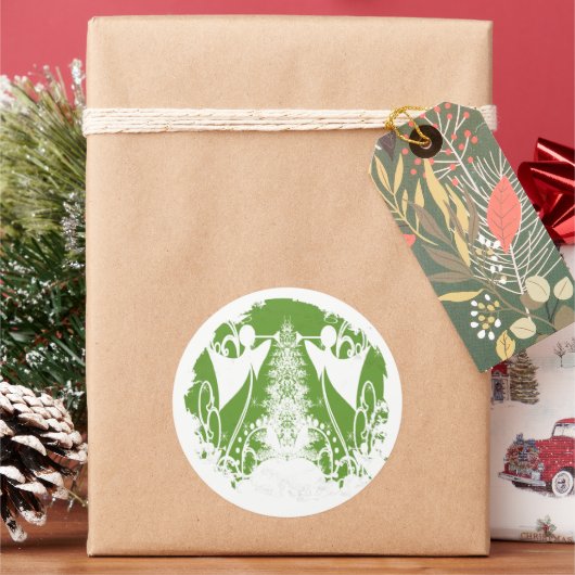 宗教的な緑と白の天使クリスチャン ラウンドシール (クリスマス)